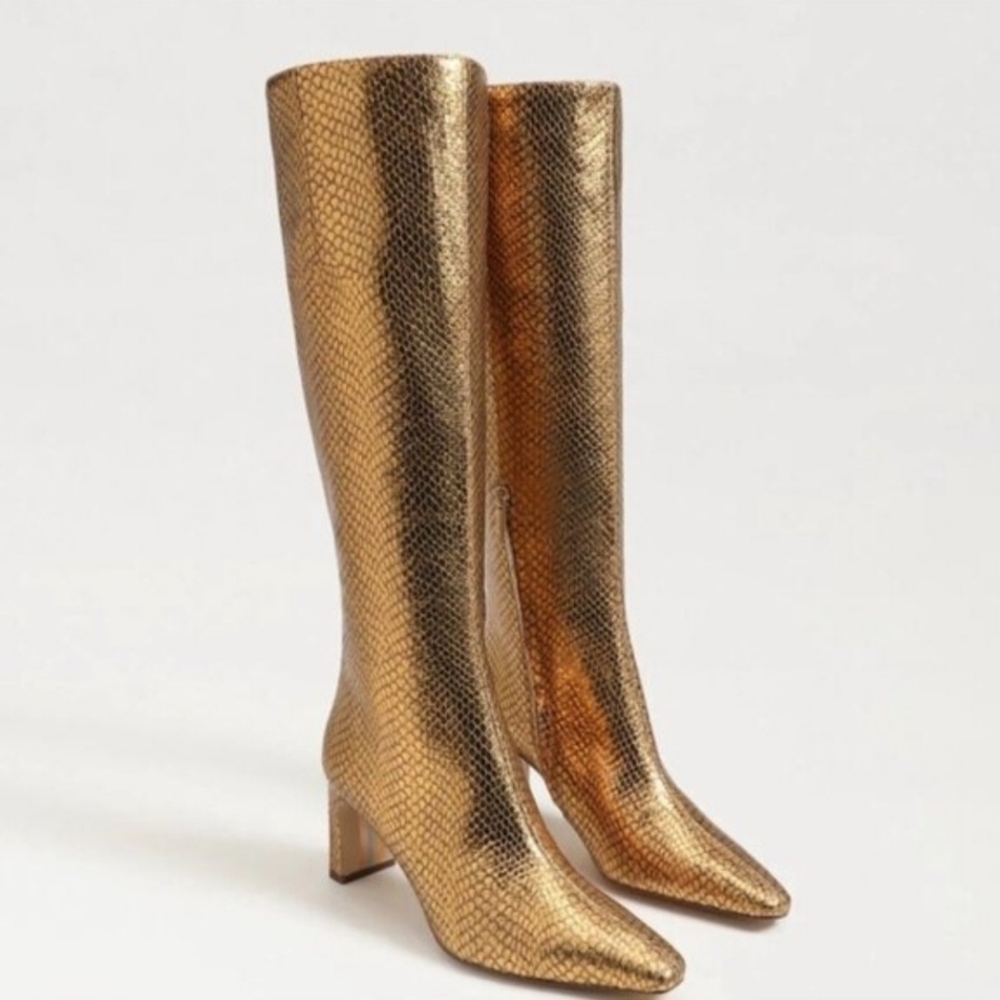 Sam Edelman Sylvia 2 Snake Print Gold Boots